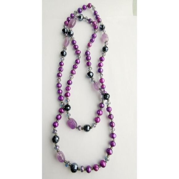Freshwater pearl amethyst and crystal rope necklace 46" NEW - Picture 2 of 7